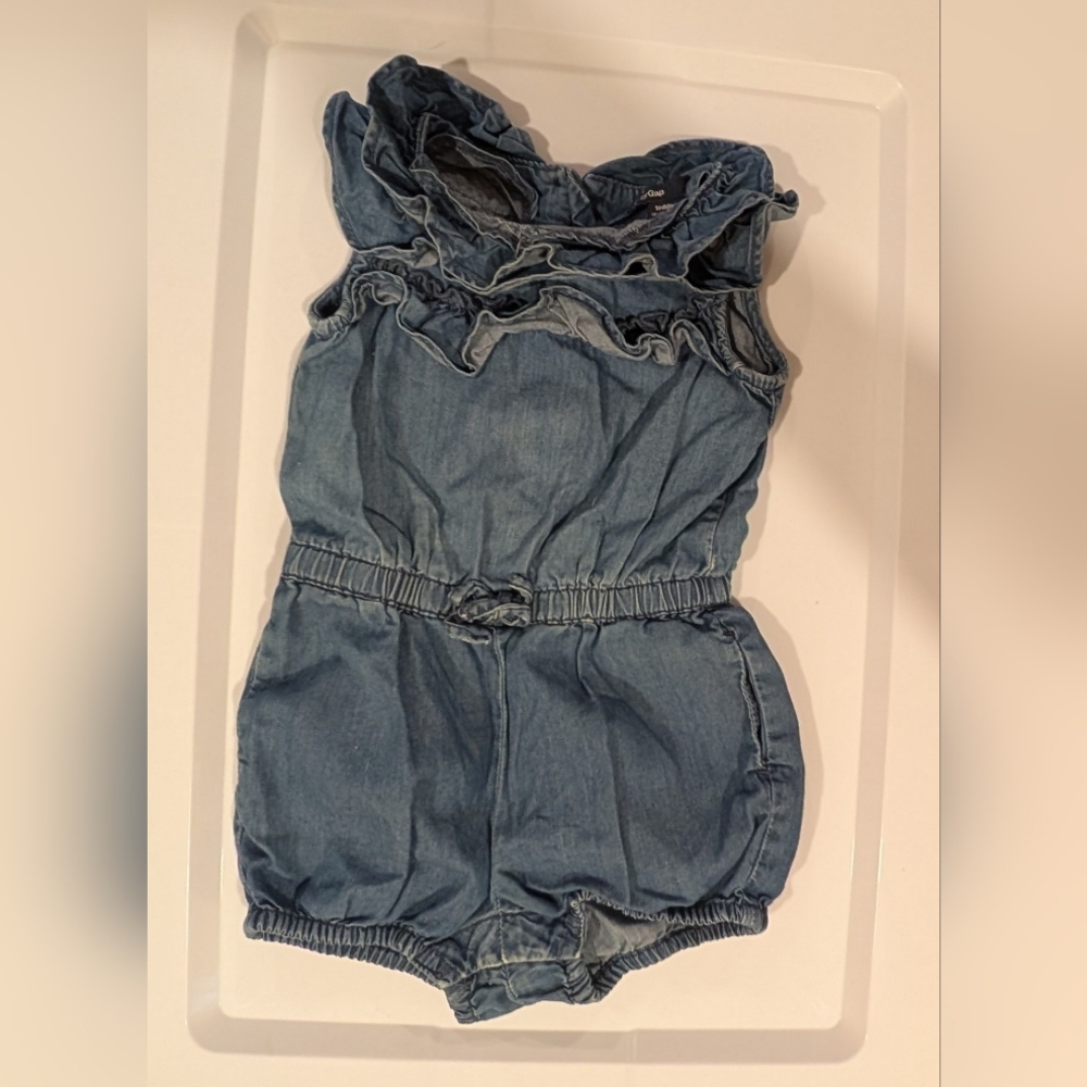 GAP 12-18M Light Blue Ruffled Kids Romper
